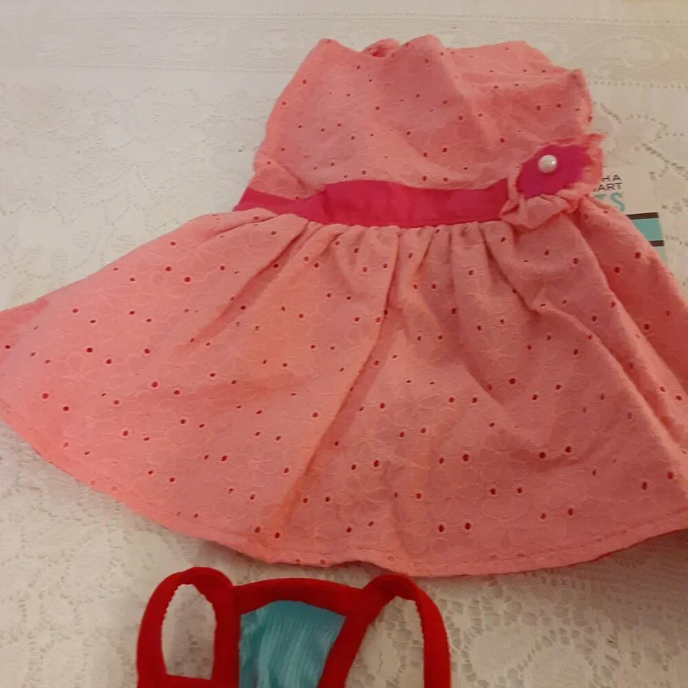 Lot of 4 Martha Stewart Dog Outfits. Purple, Pink Eyelet, Green & White & Grey